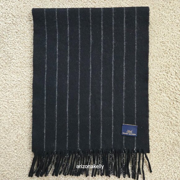 Brooks Brothers 346 Lambswool Black Pinstripe Scarf - Picture 1 of 10